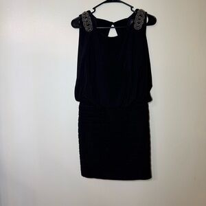 Xscape Black with Silver Embellishments Open Back Mini Dress
